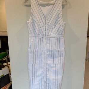 BB Dakota White Midi Dress with Navy Pinstripes